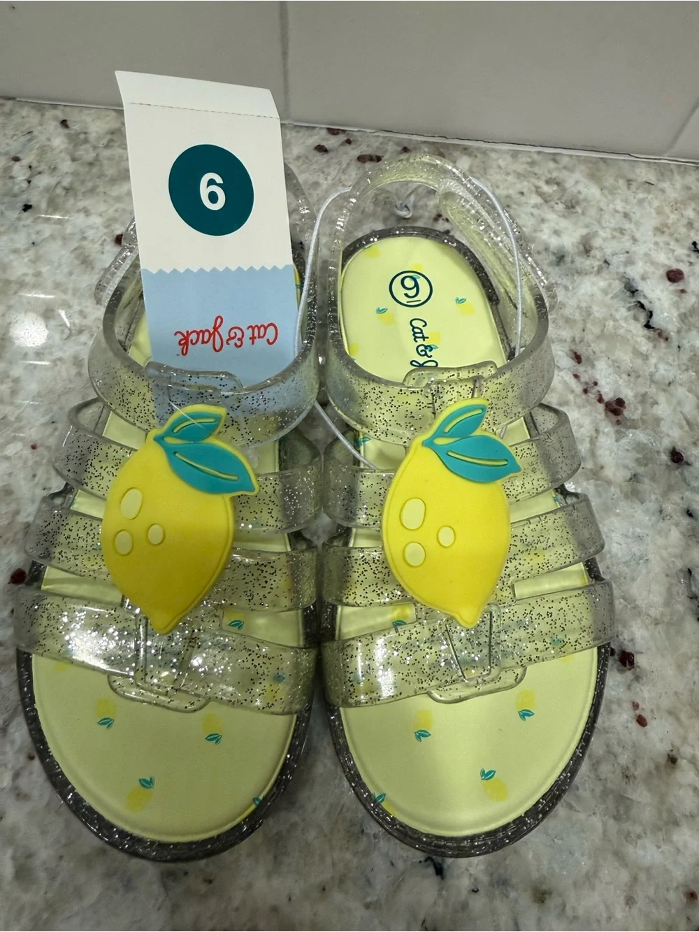 Cat & Jack Yellow Glitter Lemon Jelly Sandals for Kids Size 9 NWT
